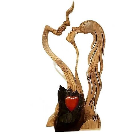 Amour Amour Éternel Couple Statue En Bois Ornement Amant En Bois Embrasser Artisanat