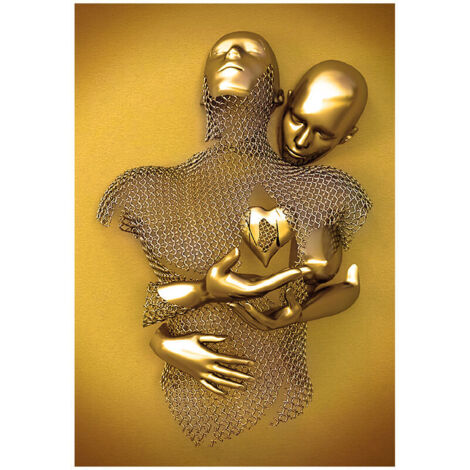 Amour coeur 3D effet mur Art abstrait métal Sculpture toile moderne peinture mur décor 3040cm or