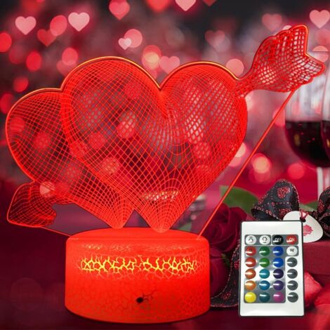Amour Veilleuse pour enfants, télécommande 16 changements de couleur à intensité variable, lampe de chevet illusion 3D, lampe LED, décoration de chambre à coucher, salon, veilleuse 3D