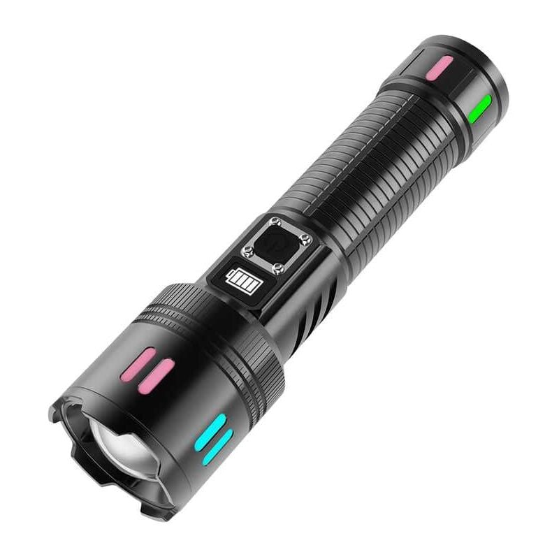 ampe Torche LED Ultra Puissante 500000 Lumens, Lampe de Poche Rechargeable USB-C, Lampe Torche Haute Puissance Longue Portée 5 Modes Zoomable Torches