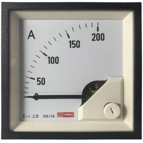 Ampèremètre analogique de panneau V c.a. RS PRO, Echelle 200 (Scle) A, 200/5 (CT) A, 5 (Input) A, 72mm x 72mm ( Prix pour 1 )