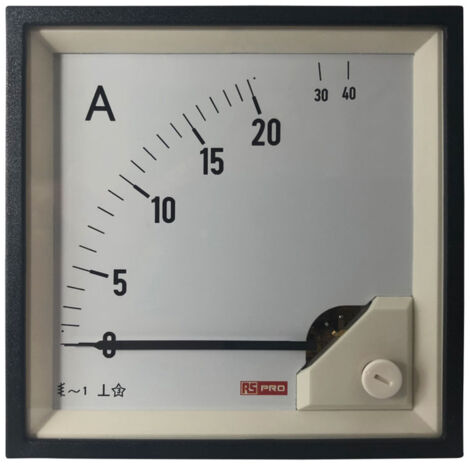 Ampèremètre analogique de panneau V c.a. RS PRO, Echelle 40 (Input)A, 96mm x 96mm ( Prix pour 1 )
