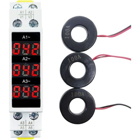 Amperímetro trifásico, pantalla trifásica de 3 dígitos, Mini Din 35mm Rail Pantalla Digital Indicador de medidor de corriente modular trifásico