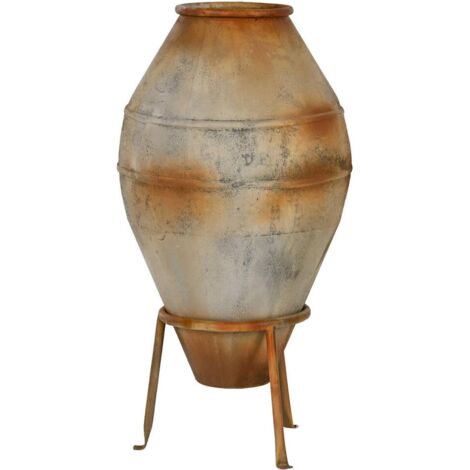 amphore métal effet vieilli beige style néoclassique décoratif - beige vieilli effet patiné