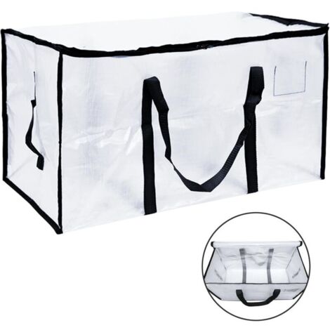 Ampia borsa portaoggetti trasparente e pieghevole per vestiti, piumoni, coperte, lenzuola e giocattoli. Dotata di cerniera e etichetta. Ideale per riporre oggetti sotto il letto.