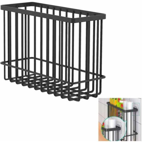 Ampio cestino portaoggetti adesivo per ante di armadi, ripiani della cucina, cestini da parete per dispensa e bagno (non richiede foratura, colore nero, venduto singolarmente).