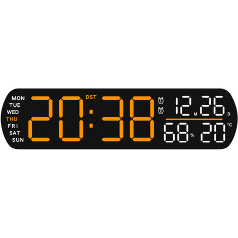 Ampio termometro digitale da ambiente con sveglia e display a LED - luminosità regolabile, funzione snooze, alimentazione tramite USB, batterie AA non incluse.