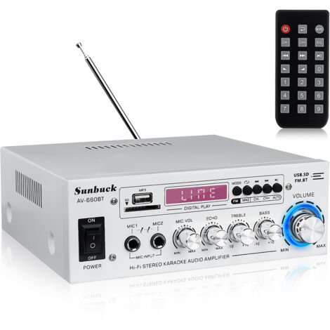 INSMA Amplificador Amplificador Estéreo Bluetooth 5.0 Entrada de fono Calibración automática HDMI LBTN