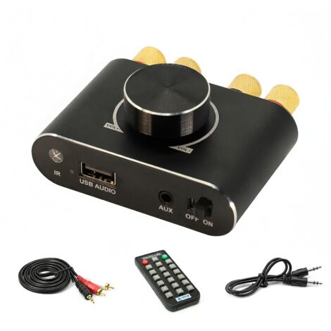 Amplificador de audio inalámbrico Bluetooth 5.1 de 100 W + 100 W, portátil, para coche y hogar.