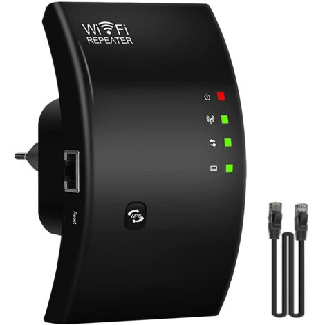 Amplificador de señal Wi-Fi, repetidor Wi-Fi, 300 Mbps, 2.4G, función WPS, puerto LAN, antena integrada, color negro