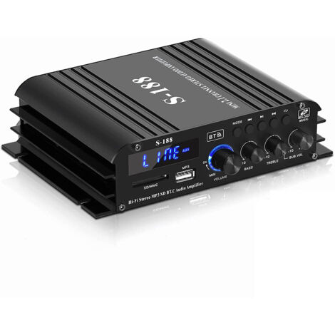 Amplificateur 2.1 canaux, mini amplificateur stéréo HiFi, Bluetooth 5.0 pour enceintes domestiques, 2 x 45 W + caisson de basses passif 68 W, lecteur MP3 avec port USB, lecteur de carte TF, écran LCD