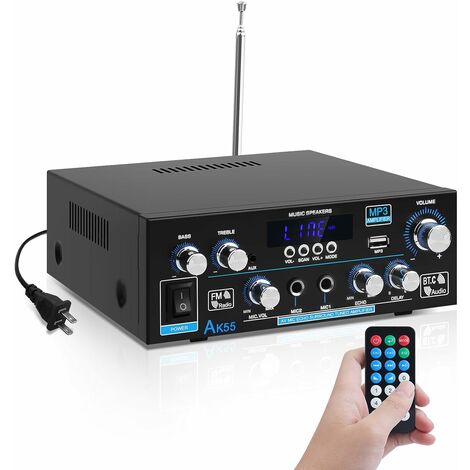 Amplificateur de Puissance Bluetooth 5.0, 300W + 300W Stereo Hi-FI Digital  Amp 2.0 Channel avec entrée USB/Bluetooth/FM, Mini Récepteur Audio 12V /  220V pour Voiture et Maison : : High-Tech