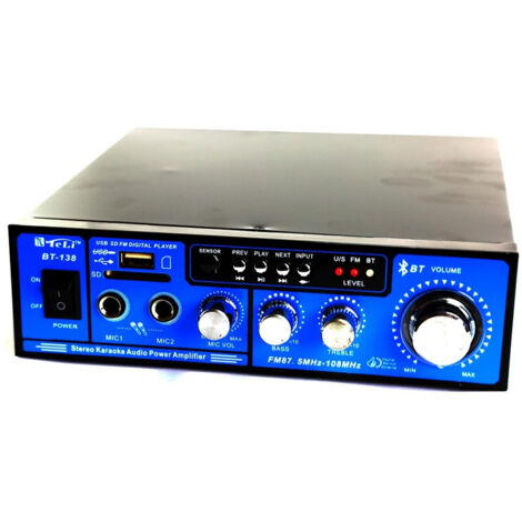 Amplificateur Audio 12v 220v Usb Sd 2 Microphones Mp3 Fm Maison Voiture Bluetooth Bt138