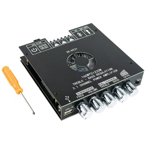 Amplificateur Audio 2.1 Canaux - Carte Amplificatrice TDA7498E - 160 W × 2 + 220 W Caisson de Basses - Entrées Bluetooth/AUX/USB - Alimentation DC 15-36 V - Pour Enceintes DIY ×1