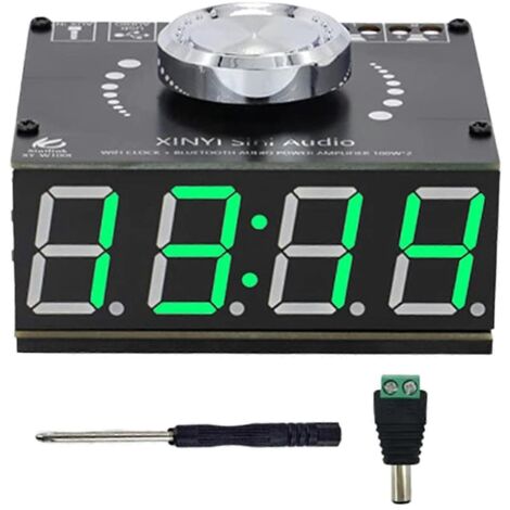 Amplificateur Audio 5.0 Stéréo pour Voiture 12V-24V avec Bluetooth, USB, AUX et Horloge WiFi
