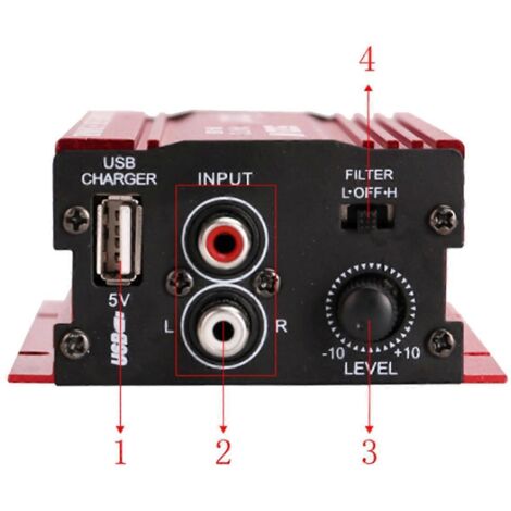 Amplificateur audio de voiture 12 V, câble 2 canaux, rouge