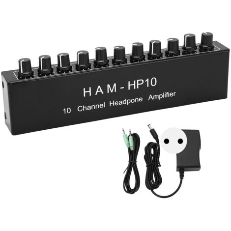 Amplificateur Casque 10 Canaux Splitter Audio Stéréo Contrôle Indépendant 100‑240V Prise EU