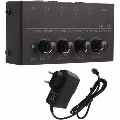 Amplificateur Casque 4 Canaux Stéréo, Diviseur Audio pour Écouteurs, Prise EU 100‑240VAC