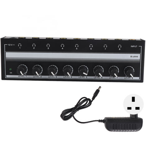 Amplificateur Casque 8 Canaux Portable Stéréo Métal pour Studio et Scène, Alimentation 100-240V avec Fiche UK