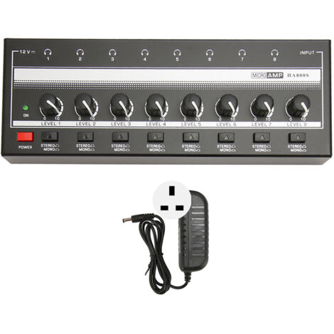 Amplificateur Casque Professionnel 8 Canaux Haute Puissance Miniature Faible Bruit 100‑240V Prise UK