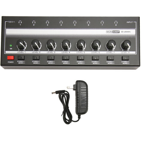Amplificateur Casque Professionnel 8 Canaux Haute Puissance Miniature Faible Bruit 100‑240V Prise US