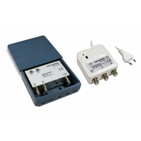 Amplificateur coupleur d'ext./2 entrées UHF 30 dB + alimentation - bleu