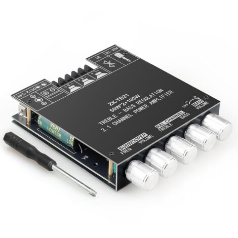 Amplificateur De Puissance Audio 2.1 Canaux - TPA3116D2 - Entrée Bluetooth 5.1 Et Aux - Réglage Graves/Aigus - 50 W + 50 W + 100 W - 12 V À 24 V Cc - 1 Pièce