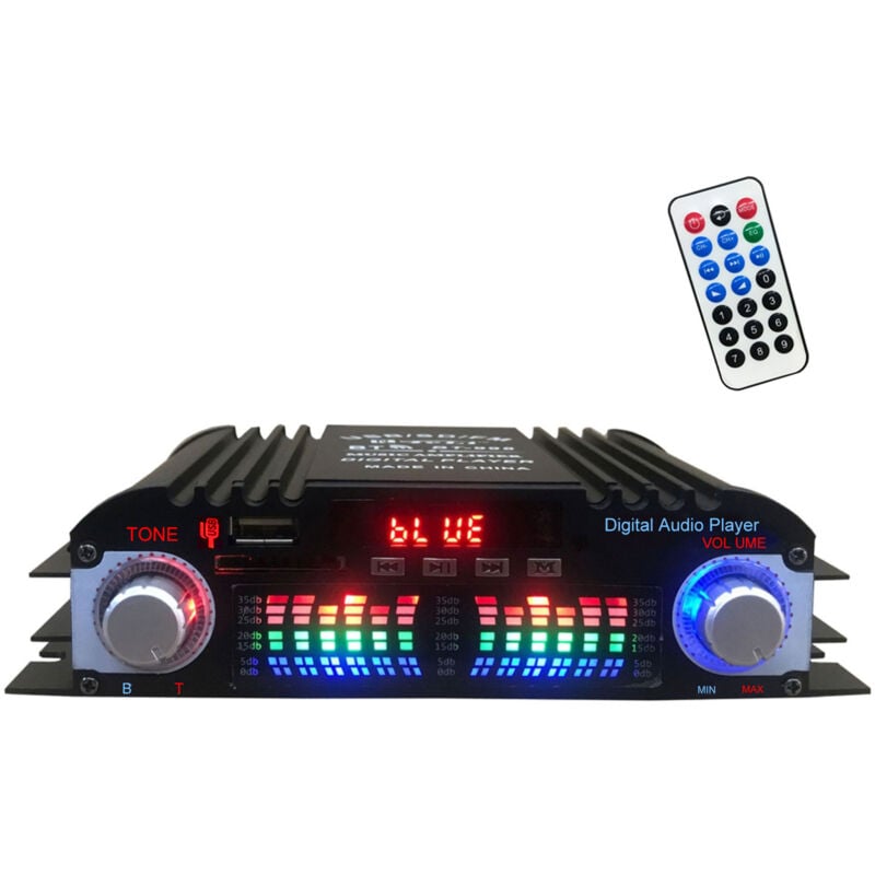 Amplificateur de puissance audio BT5.0 pour voiture Récepteur stéréo Home Cinéma 4 canaux 12 V avec radio FM USB/carte SD/entrée AUX Écran LCD