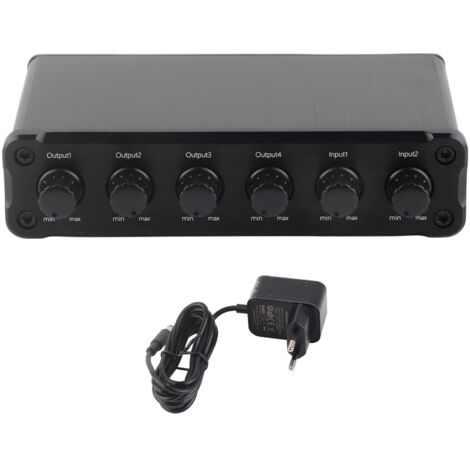 Amplificateur de Signal Audio 4 Sorties avec Réglage de Volume 3.5mm, Alimentation 100‑240V EU
