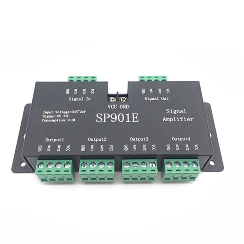 Amplificateur de Signal spi DC5-24V - 8 Groupes - Aluminium Noir - 137x70x28mm