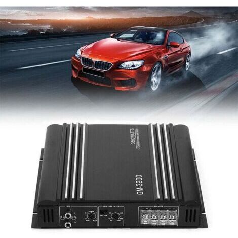 Amplificateur de voiture, amplificateur stéréo 12V pour voiture, amplificateur de puissance audio double canal 3800W, amplificateur stéréo haute fidélité 12V en alliage d'aluminium noir pour voiture.