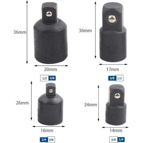 Amplificateur d'impact, ensemble de 4 pièces comprenant un adaptateur, un convertisseur et un réducteur à manchon de 1/2 à 3/8 pouce