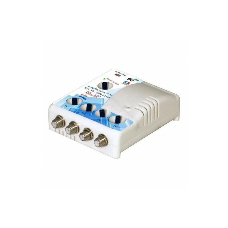 Amplificateur Distributeur d'Intérieur 4 sorties tv tnt uhf Elap 372014 - Gain 23dB, Filtre 4G lte 700 MHz, 5G, 12V, Réglage de gain