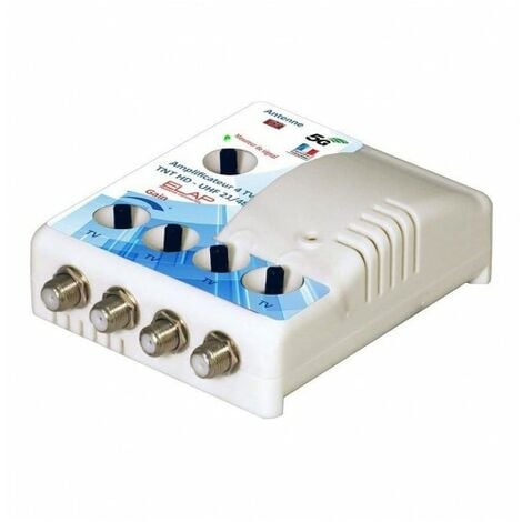 M-E Amplificateur Distributeur d’Intérieur 4 sorties TV TNT UHF Elap 372014 - Gain 23dB, Filtre 4G LTE 700 MHz, 5G, 12V, Réglage de gain