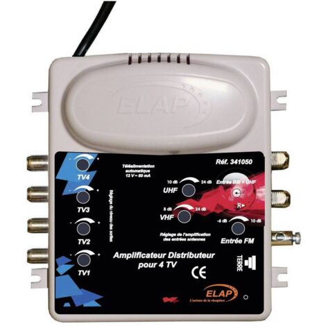 Amplificateur distributeur TV et FM - ELAP - 2 entrées/4 sorties - Noir - Professionnel
