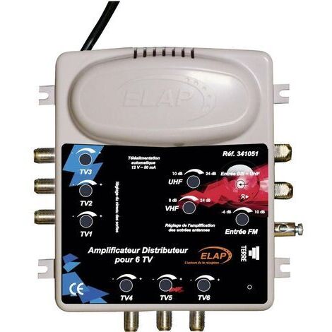 Amplificateur distributeur TV et FM - ELAP - 2 entrées - 6 sorties - Noir - Professionnel