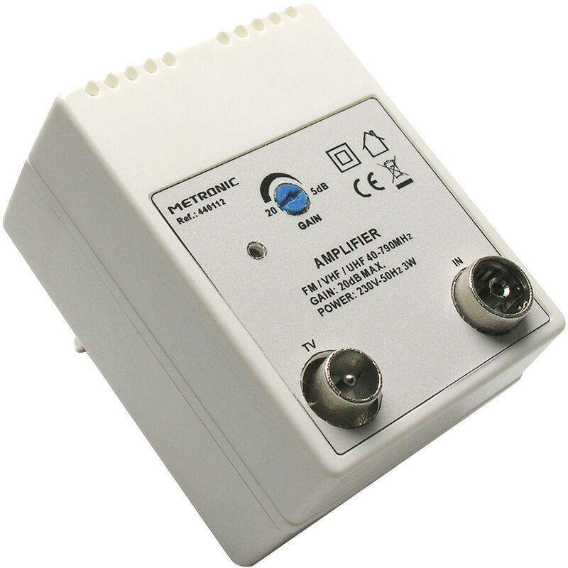 Metronic - Amplificateur interne 1 entrée/1 sortie 1 entrée fm/uhf/vhf - 1 sortie tv