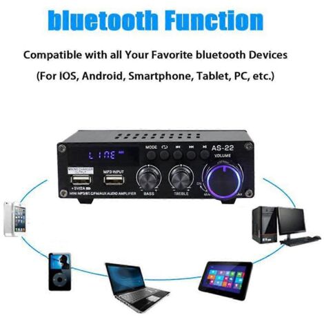 Amplificateur numérique HiFi AS22 30 W x 2 canaux 2.0 Bluetooth Prise UE