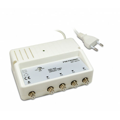 Amplificateur répartiteur blindé réglage de gain/4 sorties fiche F - Blanc