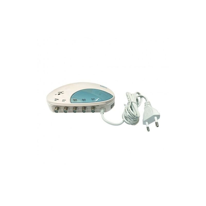 Amplificateur Répartiteur tv fm vhf / uhf tnt hd 1 entrée 4 sorties - Gain réglable 4 x 25 dB, Fixation murale possible, Interrupteur Marche / Arrêt