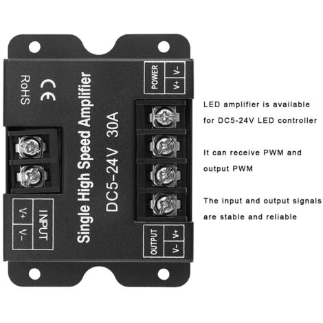 Amplificateur Signal LED 30A DC5-24V Monocouleur pour Ruban Lumineux - Composants Métalliques, 8.5x6.2x2cm