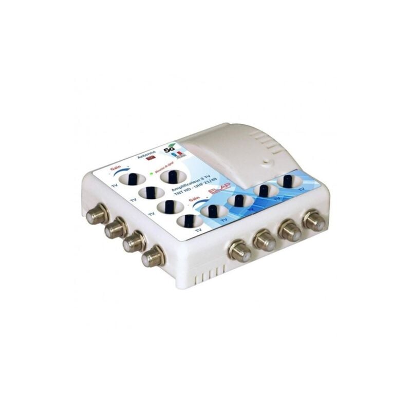 Amplificateur Distributeur d'Intérieur 8 sorties tv tnt uhf Elap 372018 - Gain 19dB, Filtre 4G lte 700 MHz, 5G, 12V, Réglage de gain