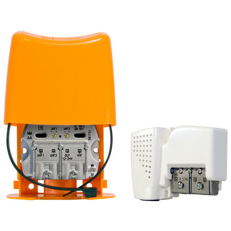 Amplificateur TV avec alimentation PicoKom – 2 entrées UHF, 1 entrée VHF – Gain 27 dB UHF, 107 dBμV sortie – Filtre LTE intégré – Televes