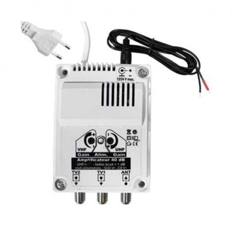Amplificateur TV extérieur 40 dB – 1 entrée antenne et 2 sorties TV – Gain réglable de 20 à 40 dB – Compatible avec antennes omnidirectionnelles – M-E