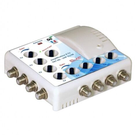 Amplificateur TV 8 sorties – Gain 19dB – Filtre 4G LTE 700 MHz – Réglage de gain – Compatible tous téléviseurs – Elap