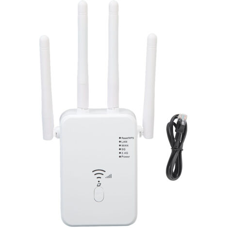 Amplificateur WiFi 1200Mbps Double Bande 2.4G/5G avec Ports LAN, Répéteur de Signal pour Maison, Prises US 100‑240V