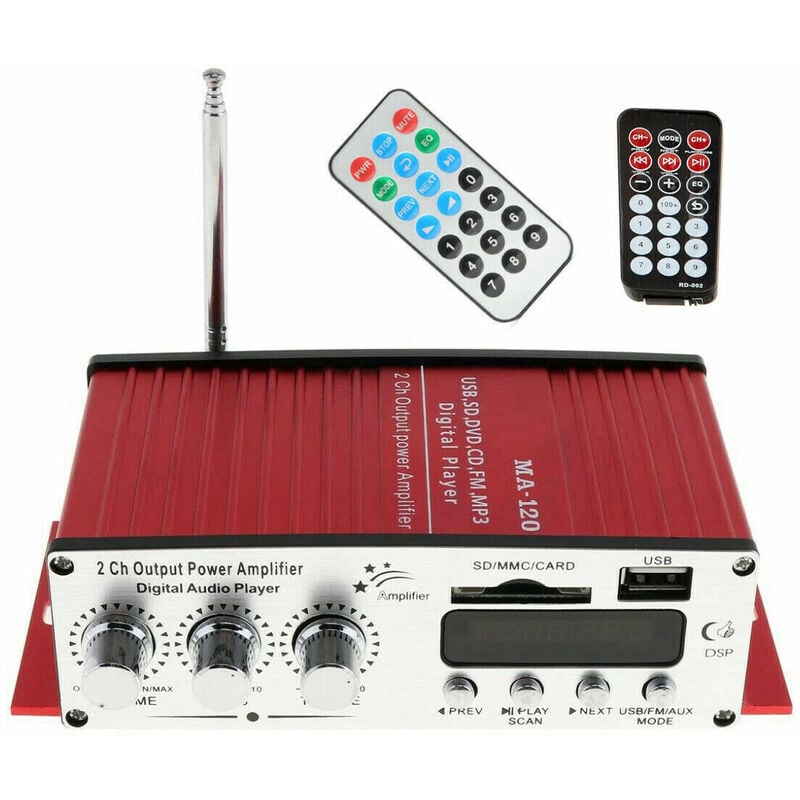 Image of Amplificatore audio 12V casa auto 2 canali 40W rms 4-16 Ohm telecomando MA-120