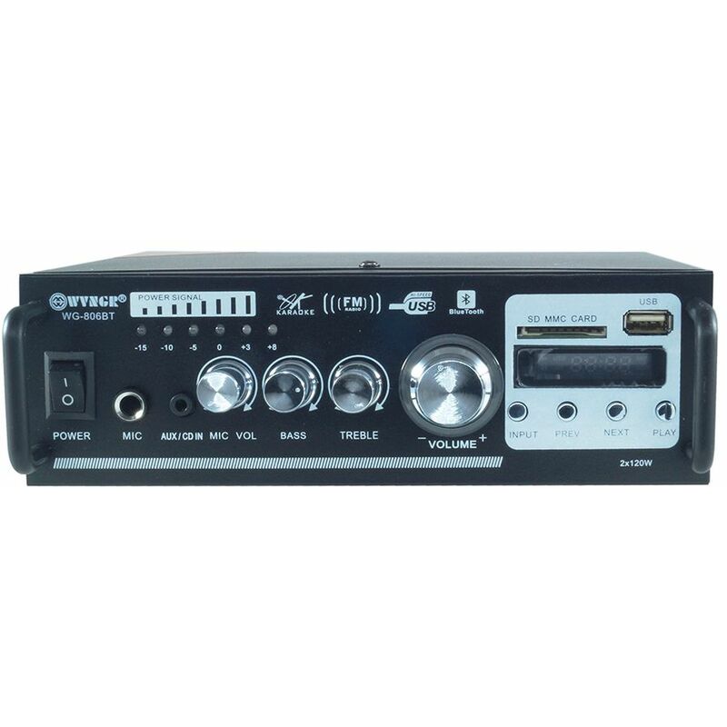 Image of Amplificatore audio stereo 2 canali 2 bluetooth usb sd mp3 karaoke wg-806bt