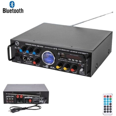 AMPLIFICATORE AUDIO STEREO 3 CANALI MICROFONO FM USB BLUETOOTH KARAOKE AS-06128