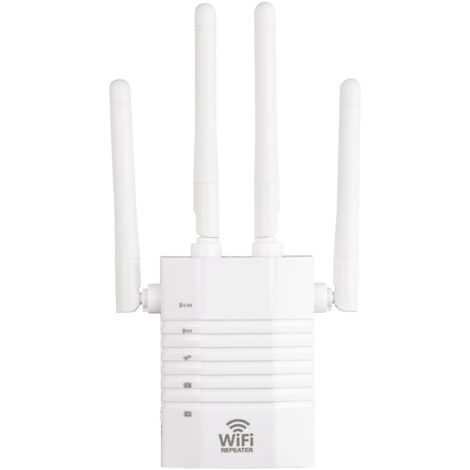 Amplificatore di segnale di rete wireless, trasmissione 1200 Mbps, 4 antenne esterne, rete 2,4 GHz-5 GHz, modalità ripetitore AP e funzione WPS, AC100-240 V, 50/60 Hz, con porta LAN, bianco